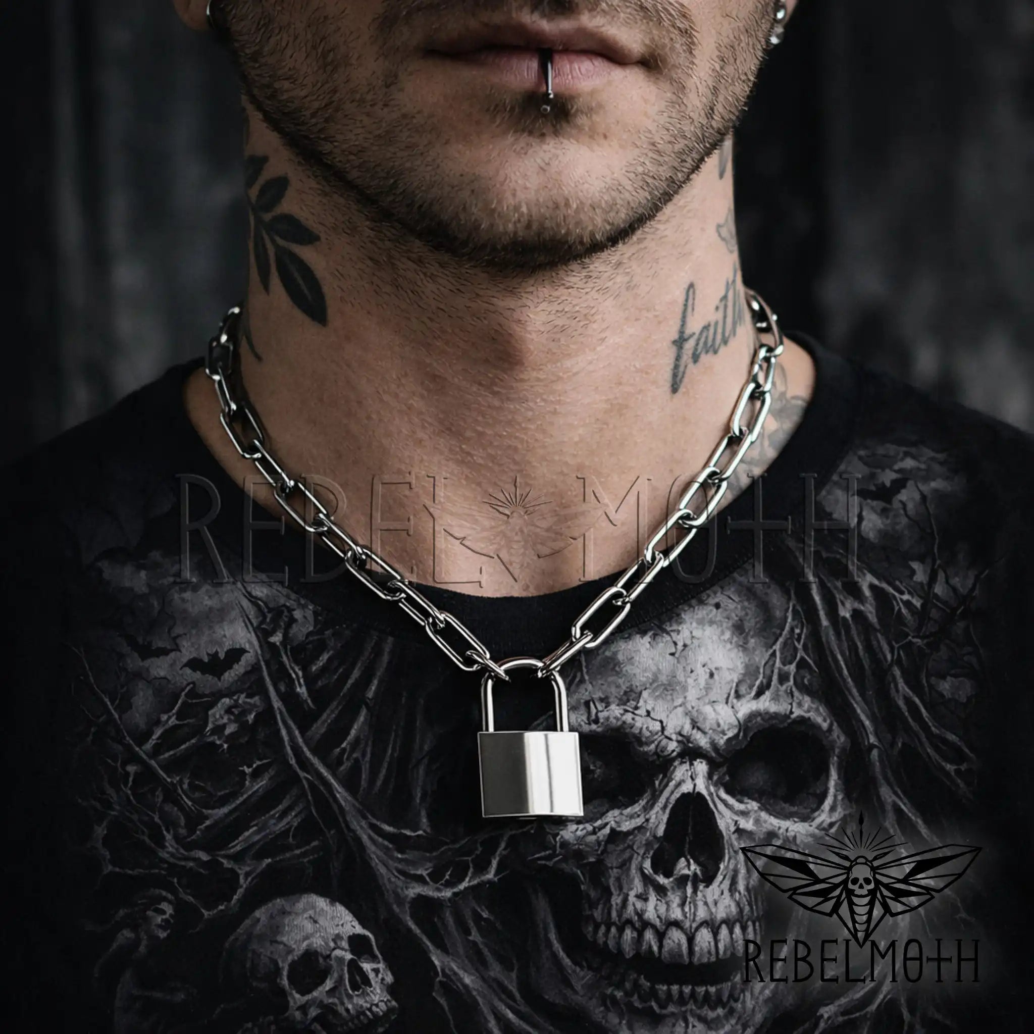 Punk Padlock Necklace – Stainless Steel Paperclip Chain Lock Pendant