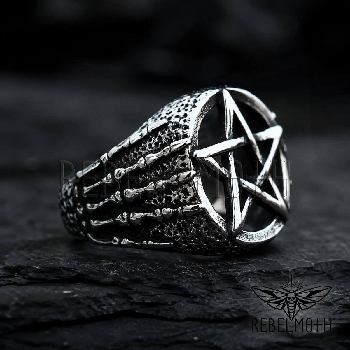 Gothic occult pentagram ring for men and women