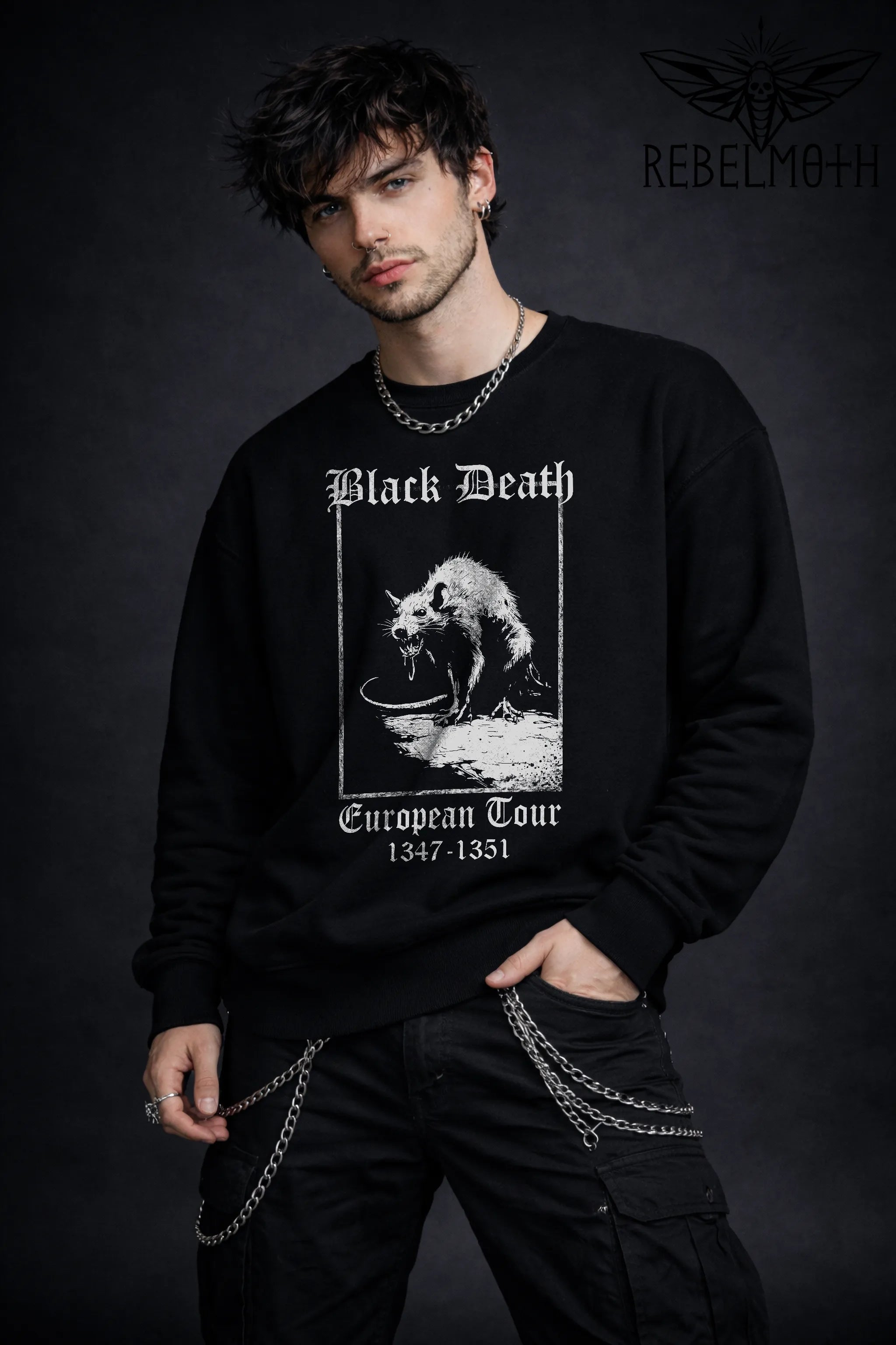 Black Death European Tour Sweatshirt – Medieval Plague Rat Graphic Crewneck