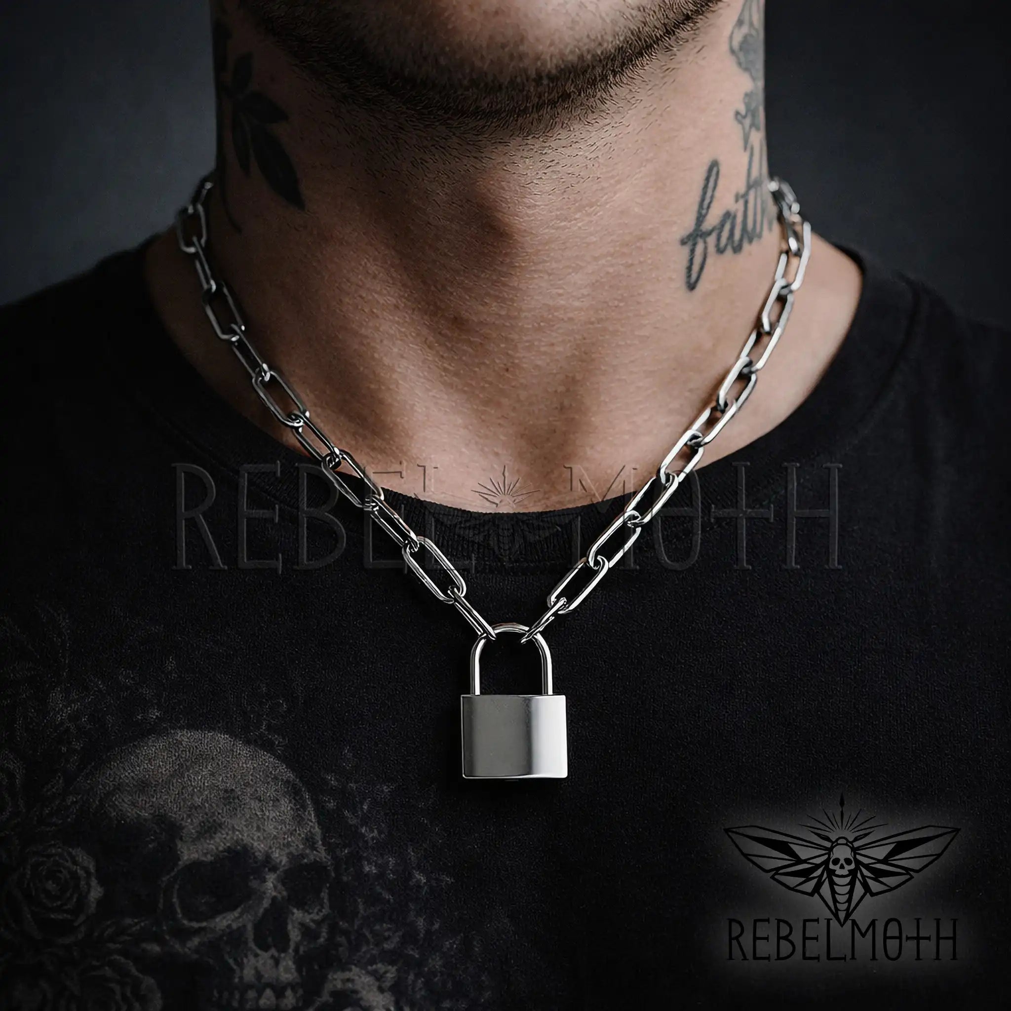Punk Padlock Necklace – Stainless Steel Paperclip Chain Lock Pendant
