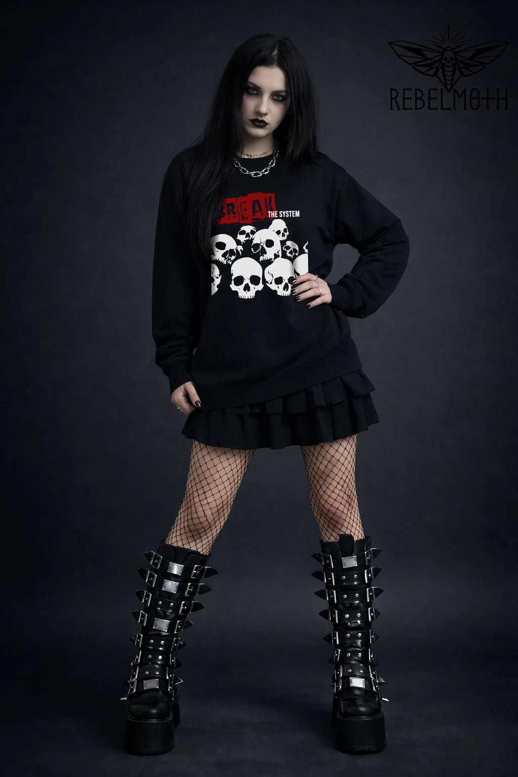 Break the System punk sweatshirt with rebel skulls graphic – RebelMoth