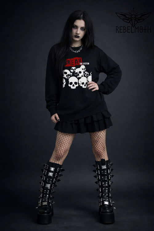 Break the System punk sweatshirt with rebel skulls graphic – RebelMoth
