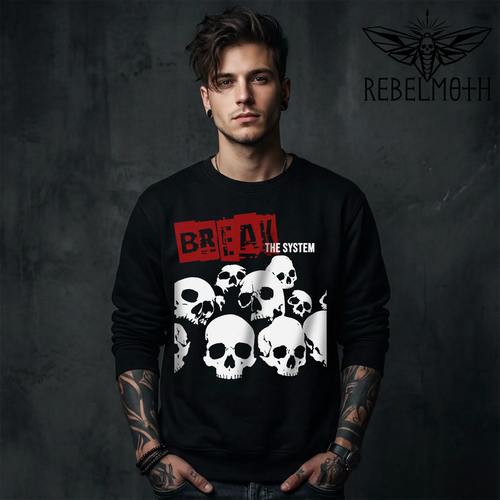 Break the System punk sweatshirt with rebel skulls graphic – RebelMoth