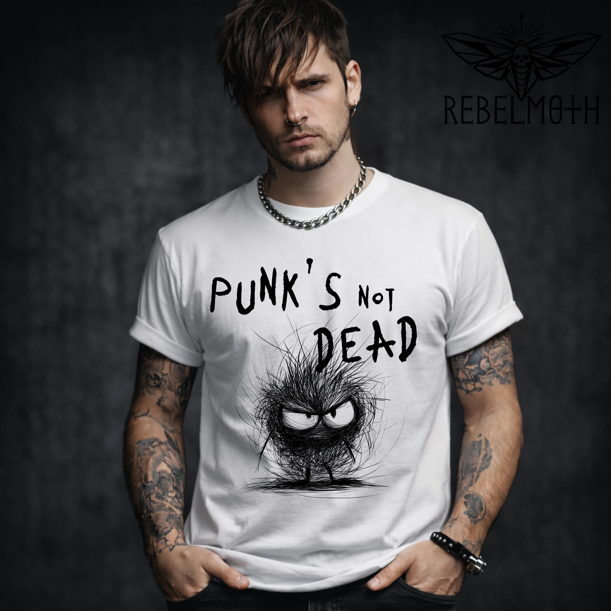 Punk’s Not Dead hedgehog T-shirt with punk graphic by RebelMoth