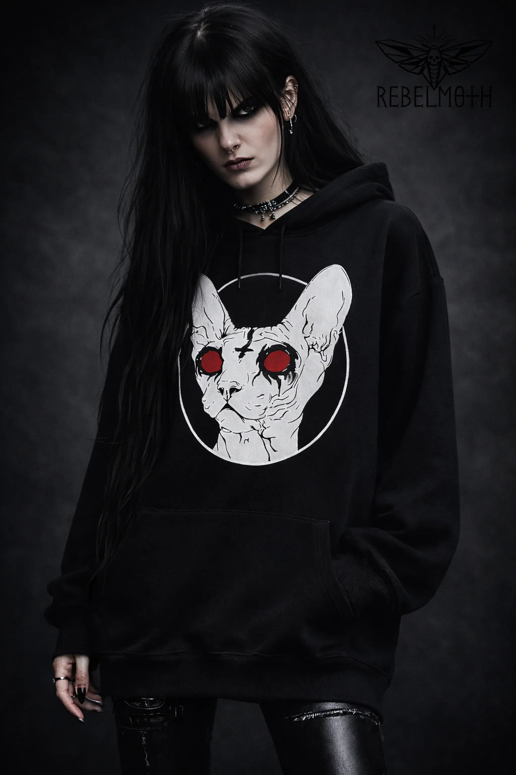 Sphynx Cat Black Metal Hoodie
