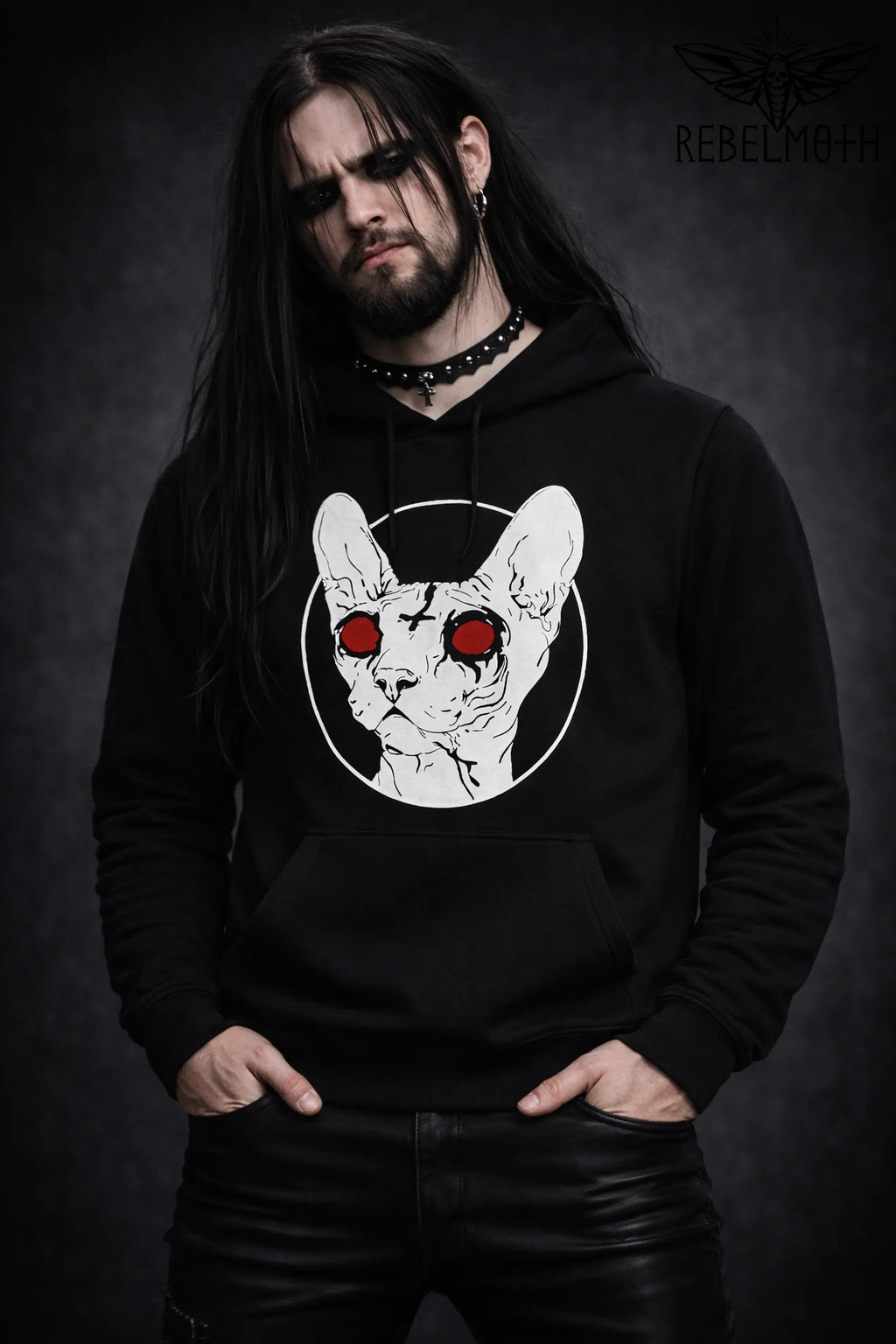 Sphynx Cat Black Metal Hoodie