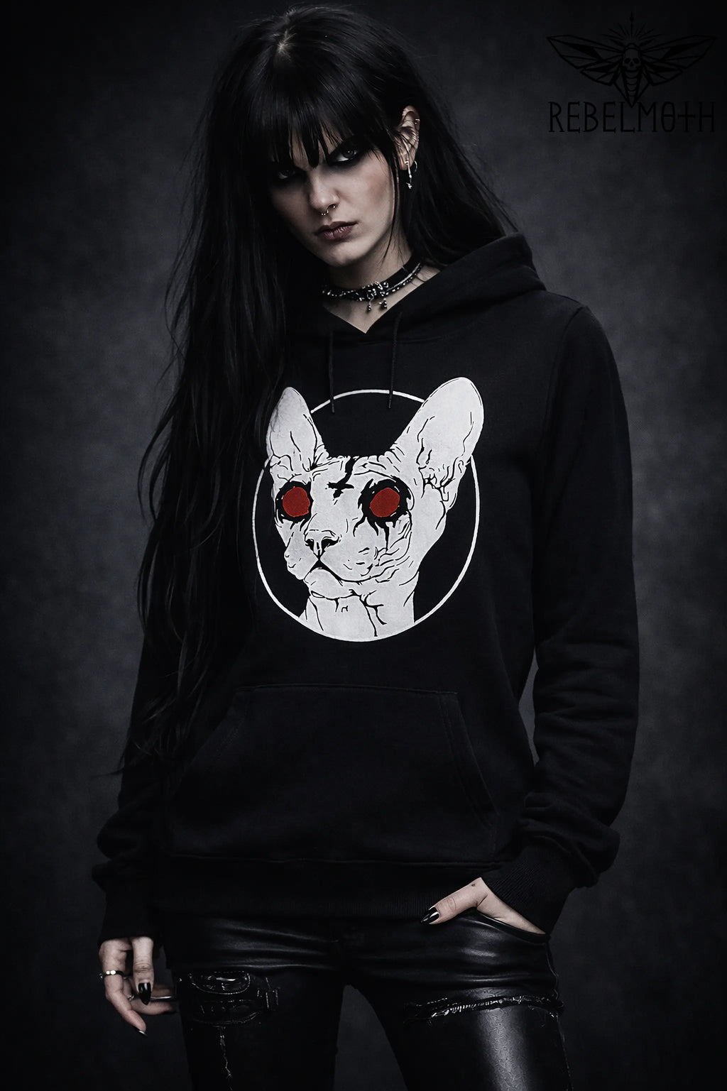 Sphynx Cat Black Metal Hoodie