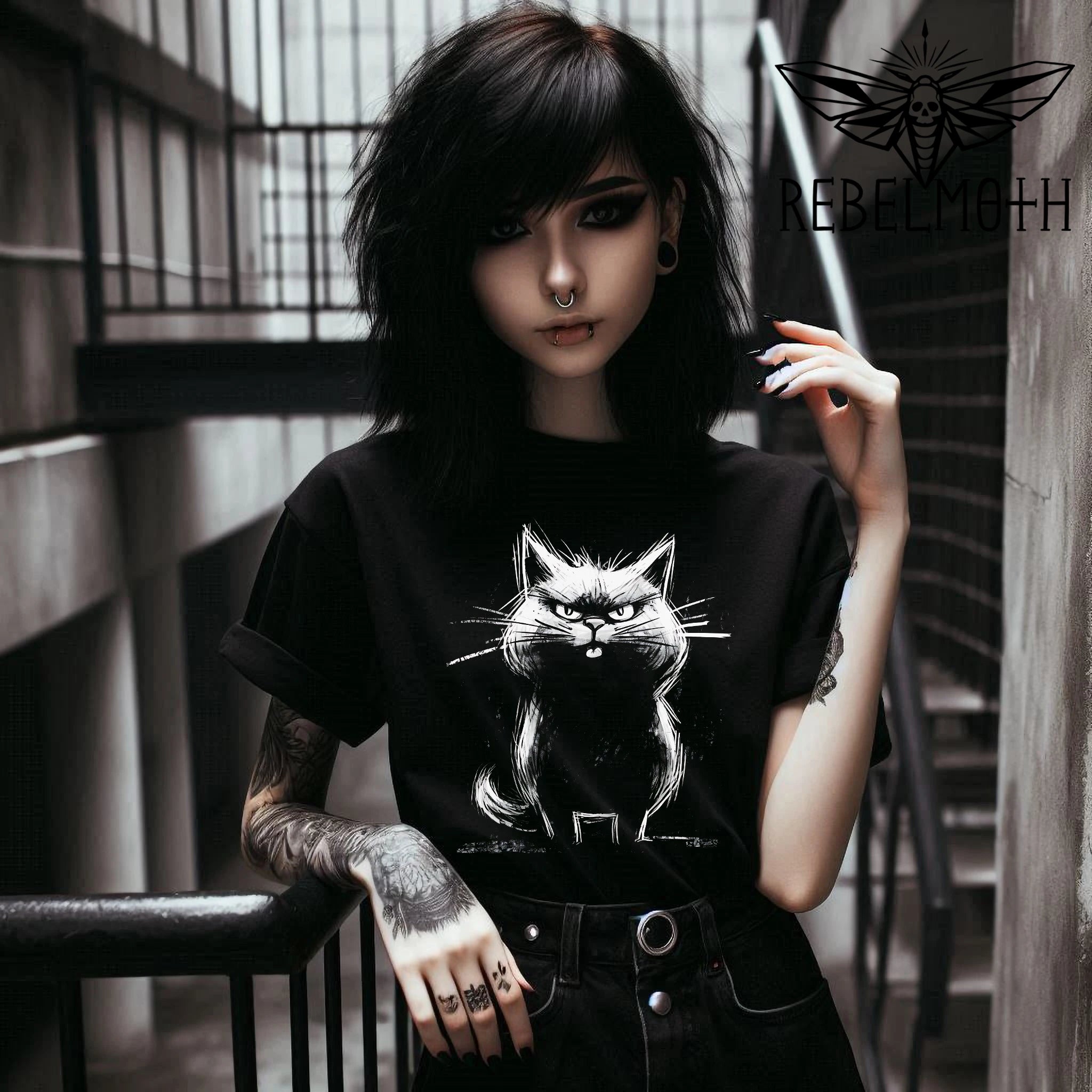 Angry Cat Emo T-Shirt